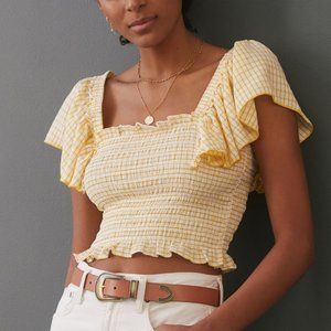NWT Anthropology Maeve Crinkle Gingham Smocked Top Small